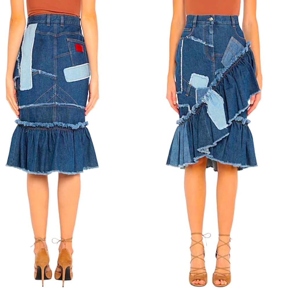 Dolce and Gabbana patchwork denim skirt $1345